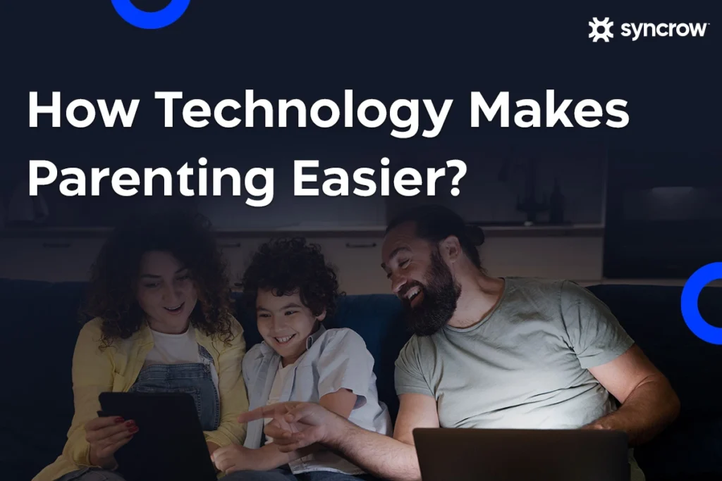 Image of parents using home technology.